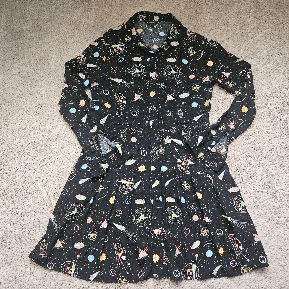 & Other Stories Black Galaxy Space Shirt Dress Size 12 Space Science Nerd Dress - Picture 2 of 7